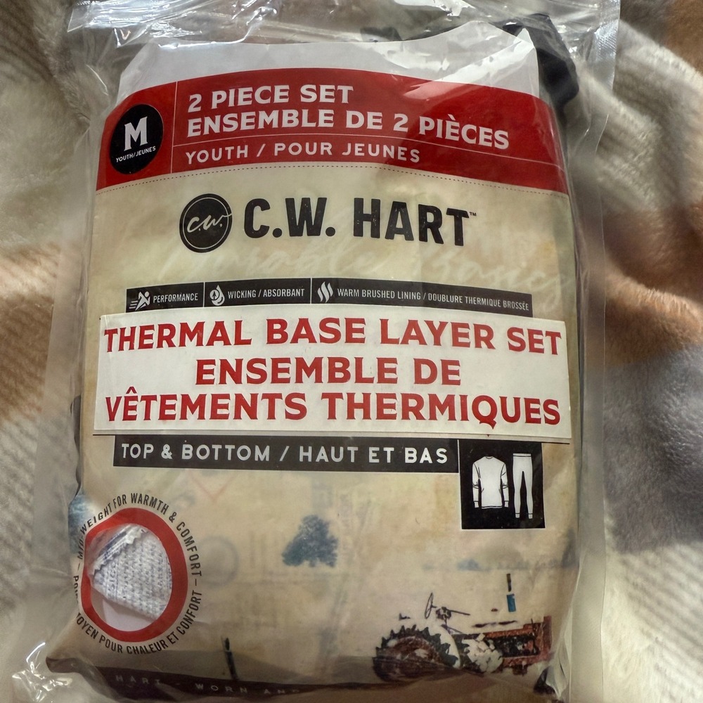 C.W. Hart‎ Youth Thermal Base Layer Set Black Long Sleeve Top Pants M 10-12